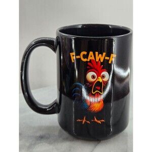 Orca Coatings F-CAW-F Rooster Mug Black 15 Oz Coffee Cup Ceramic Funny Gift